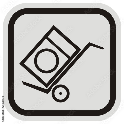 information sign, handling heavy loads, vector icon, gray and black frame	