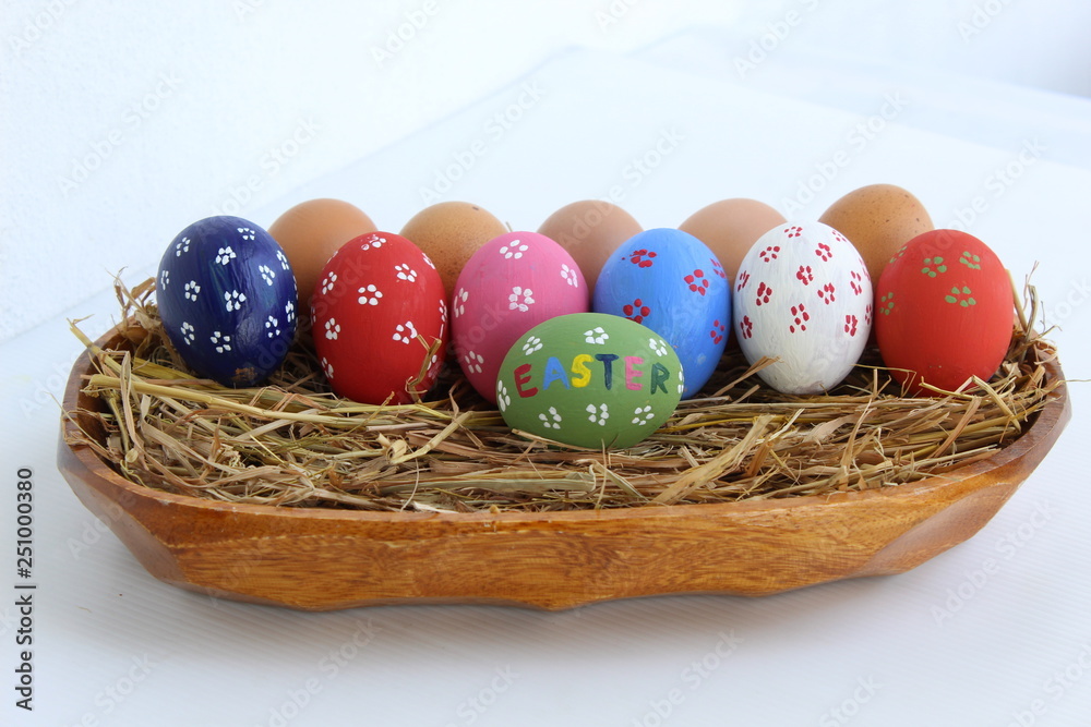 colorful easter eggs in a basket