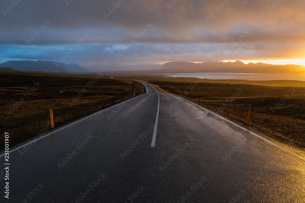 Morning road in Iceland