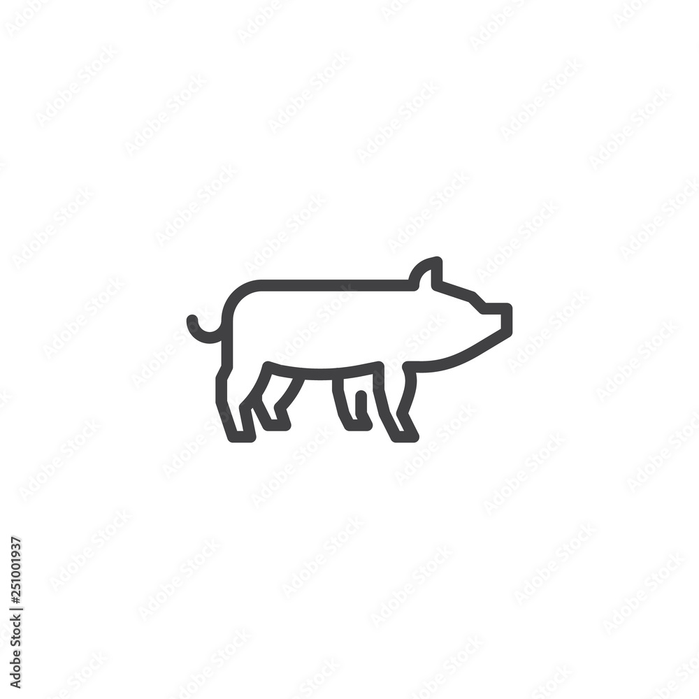 Pig side view line icon. linear style sign for mobile concept and web design. piggy outline vector icon. Farm animal symbol, logo illustration. Pixel perfect vector graphics