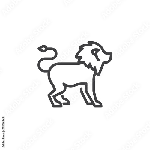 Lion side view line icon. linear style sign for mobile concept and web design. lion standing outline vector icon. Wild animal symbol, logo illustration. Pixel perfect vector graphics