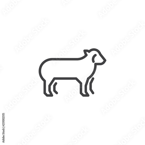 Lamb side view line icon. linear style sign for mobile concept and web design. Sheep standing outline vector icon. Farm animal symbol, logo illustration. Pixel perfect vector graphics