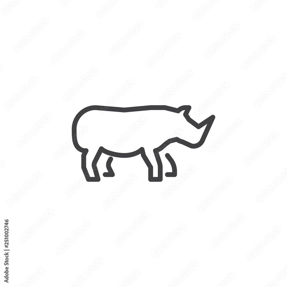 Rhino side view line icon. linear style sign for mobile concept and web design. Rhinoceros outline vector icon. Wild animal symbol, logo illustration. Pixel perfect vector graphics Rhino side view line icon. linear style sign for mobile concept and web design. Rhinoceros outline vector icon. Wild animal symbol, logo illustration. Pixel perfect vector graphics