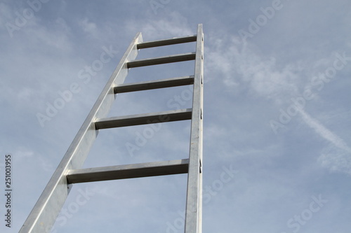 ein Mann versucht die Leiter hoch zu klettern