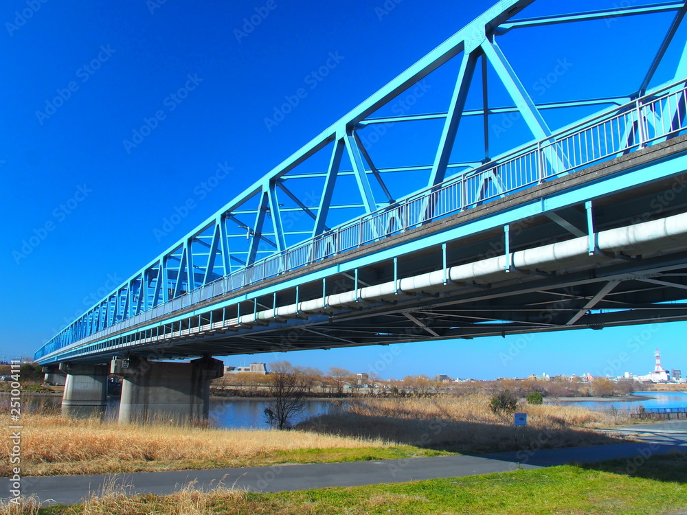 Obraz premium 早春の江戸川に架かる葛飾橋