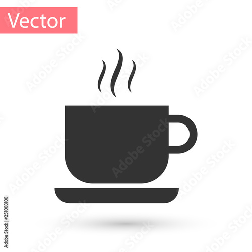 Grey Coffee cup icon isolated on white background. Tea cup. Hot drink coffee. Vector Illustration