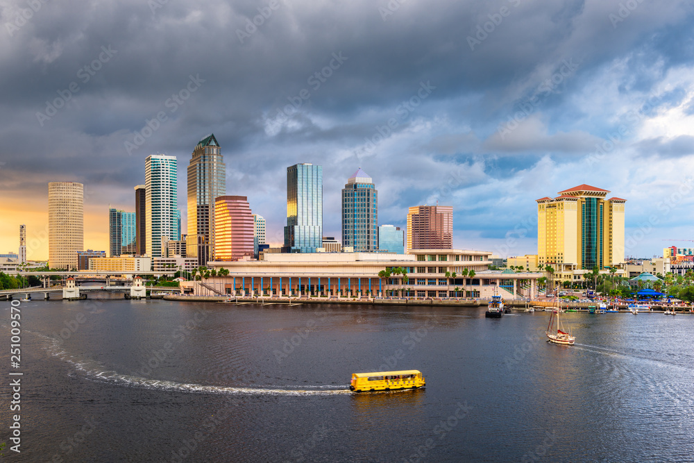 Tampa, Florida, USA downtown skyline on the bay - obrazy, fototapety, plakaty 