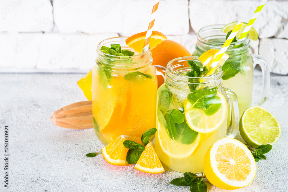 Fototapeta premium Lemonade, mojito and orange lemonade.