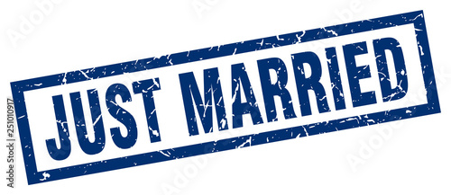 square grunge blue just married stamp