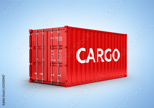 Cargo shipping container with an inscription cargo on blue gradient background 3d