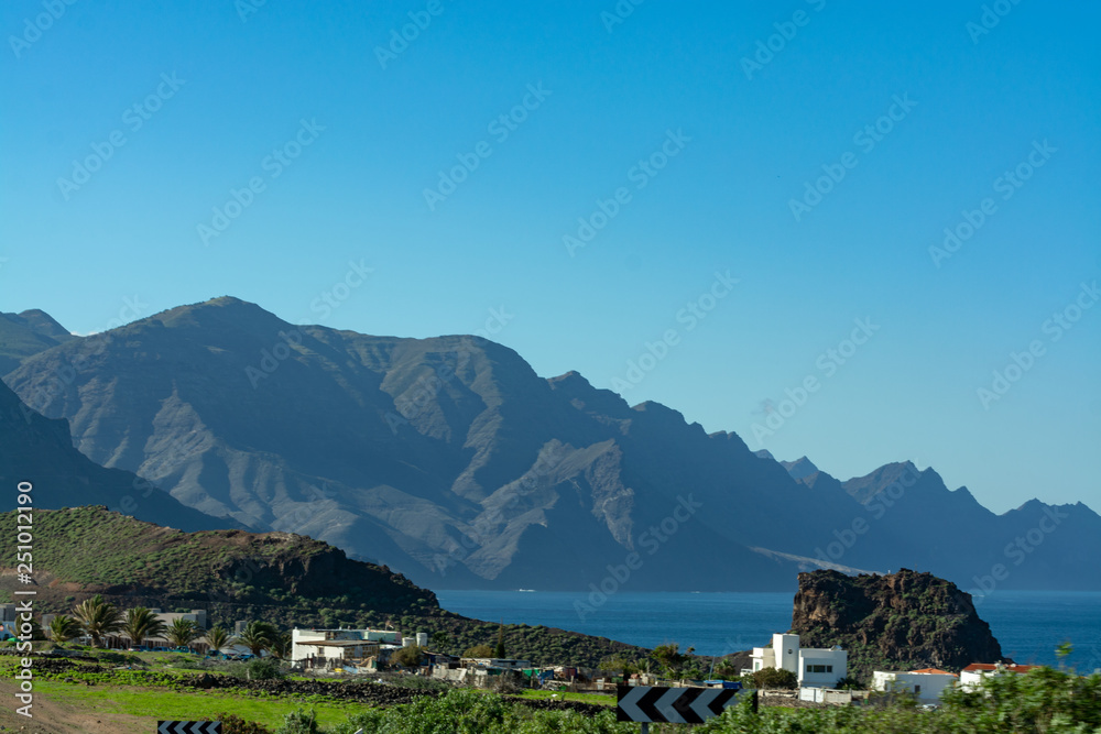 Agaete, small city on northern part of Gran Canaria island, landscape with coast line and big mountains