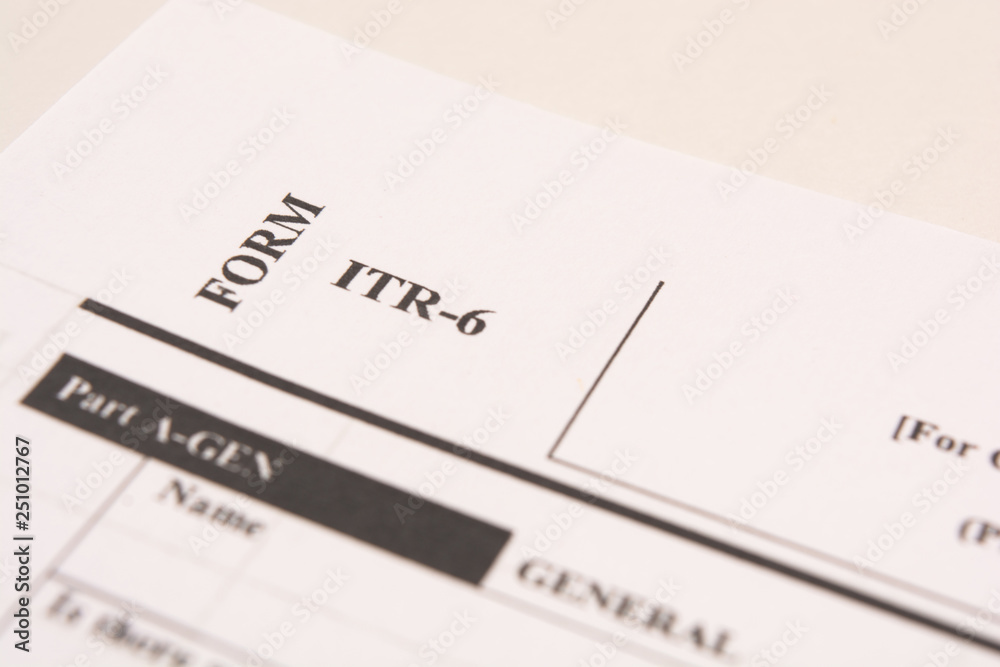 New Indian ITR-6 Income tax Form on isolated background