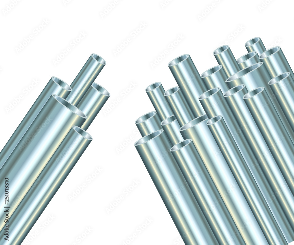 Steel pipes on a white background. Industrial vector illustration. Metal tube . Steel pipes on a white background. Industrial vector illustration. Metal tube .