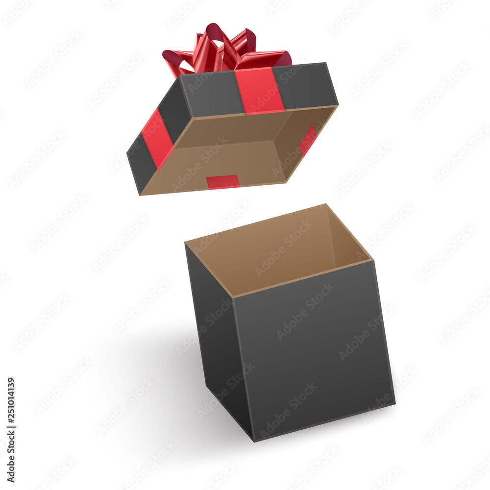 The Black gift box with Red gift ribbon, empty box with lid, vector illustration The Black gift box with Red gift ribbon, empty box with lid, vector illustration