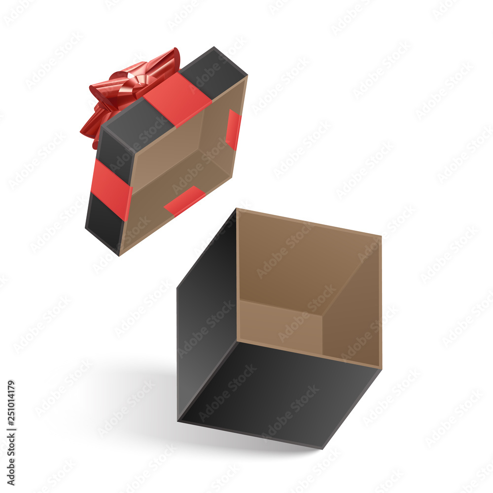 The Black gift box with Red gift ribbon, empty box with lid, vector illustration The Black gift box with Red gift ribbon, empty box with lid, vector illustration