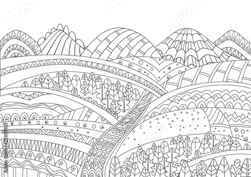 cozy mountain landscape for your coloring page