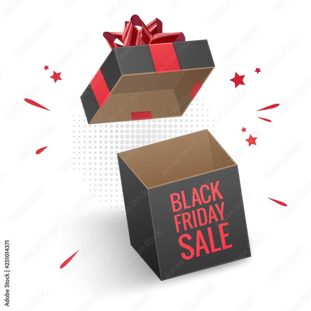 The Black friday sale banner, poster with black box and text Black Friday. Vector illustration. The Black friday sale banner, poster with black box and text Black Friday. Vector illustration.