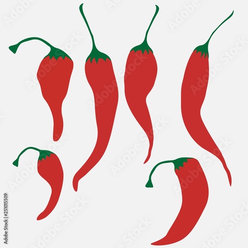 Set of hot chilli pepper isolated on white background