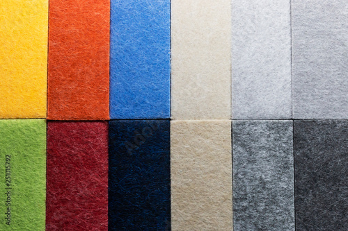 Bilde på lerret Sample of multi-colored materials for soundproof wall paneling in interior decoration