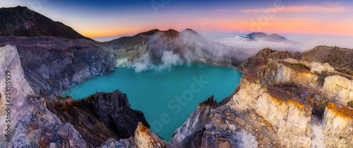 Beautiful sanrise of  landscape view of Kawah Ijen volcano. one of most famous tourist attraction in Indonesia. photo