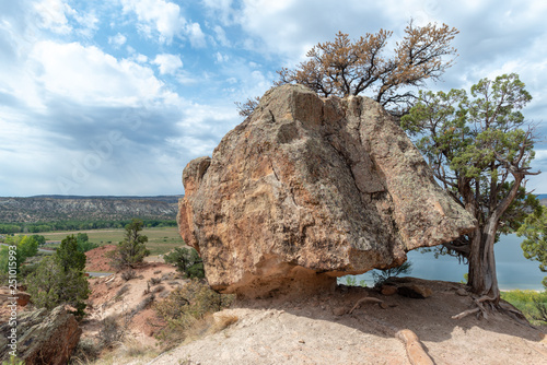 Boulder in equilibrium in Escalante Petrified Forest State Park, Utah, United States