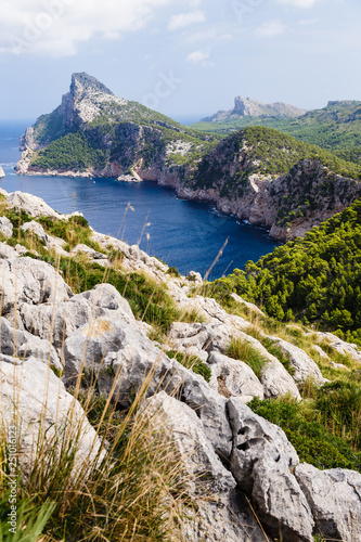 Sticker very beautiful natural landscape with blue sea waters, blue sky with white cloud