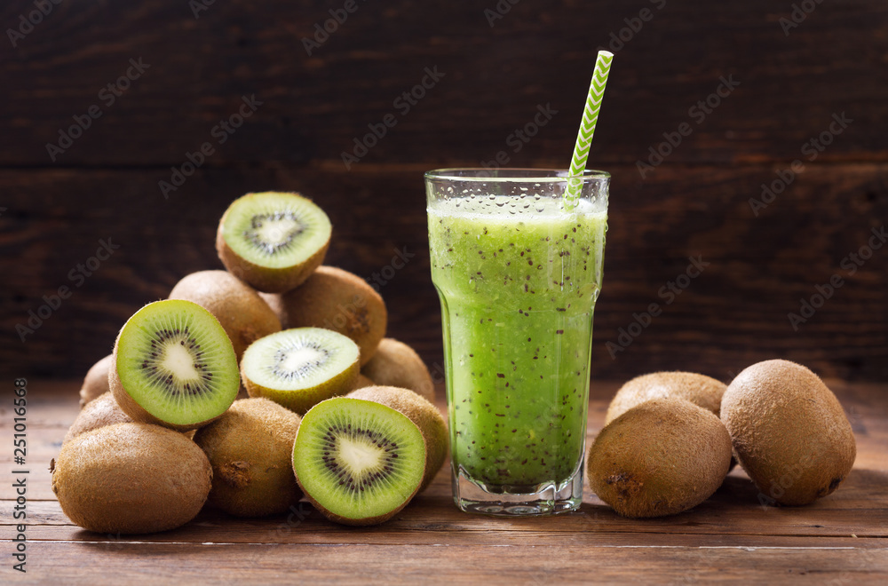 glass of kiwi juice or smoothie with fresh fruits glass of kiwi juice or smoothie with fresh fruits