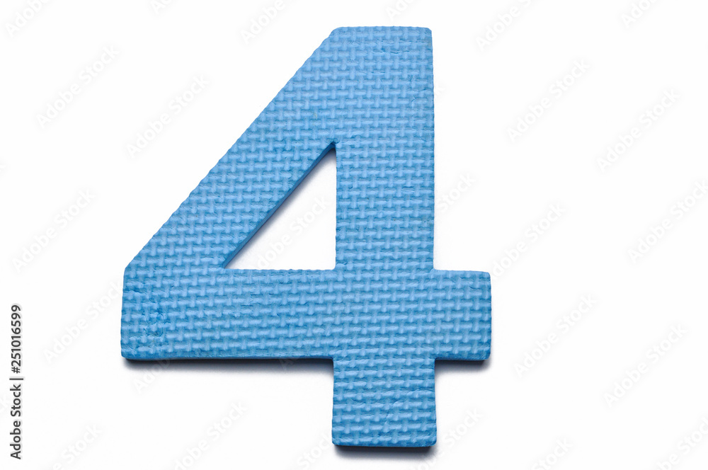 Obraz premium Colorful number 4 (four) isolated on white background. Number isolated on white background. Blue number four