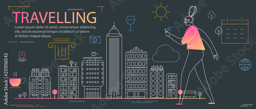 Traveling concept banner with characters. Tourism and Vacancies