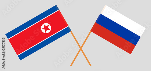 North Korea and Russia. The Korean and Russian flags. Official colors. Correct proportion. Vector