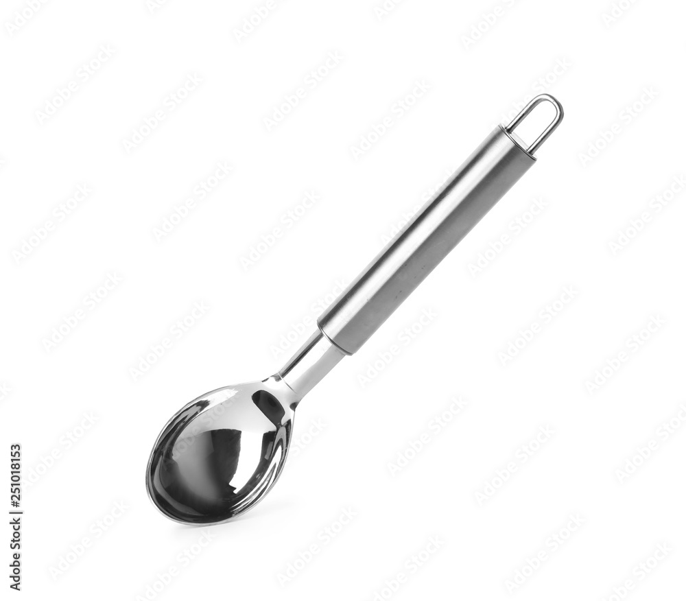 Stainless steel spoon on white background. Kitchen utensils Stainless steel spoon on white background. Kitchen utensils