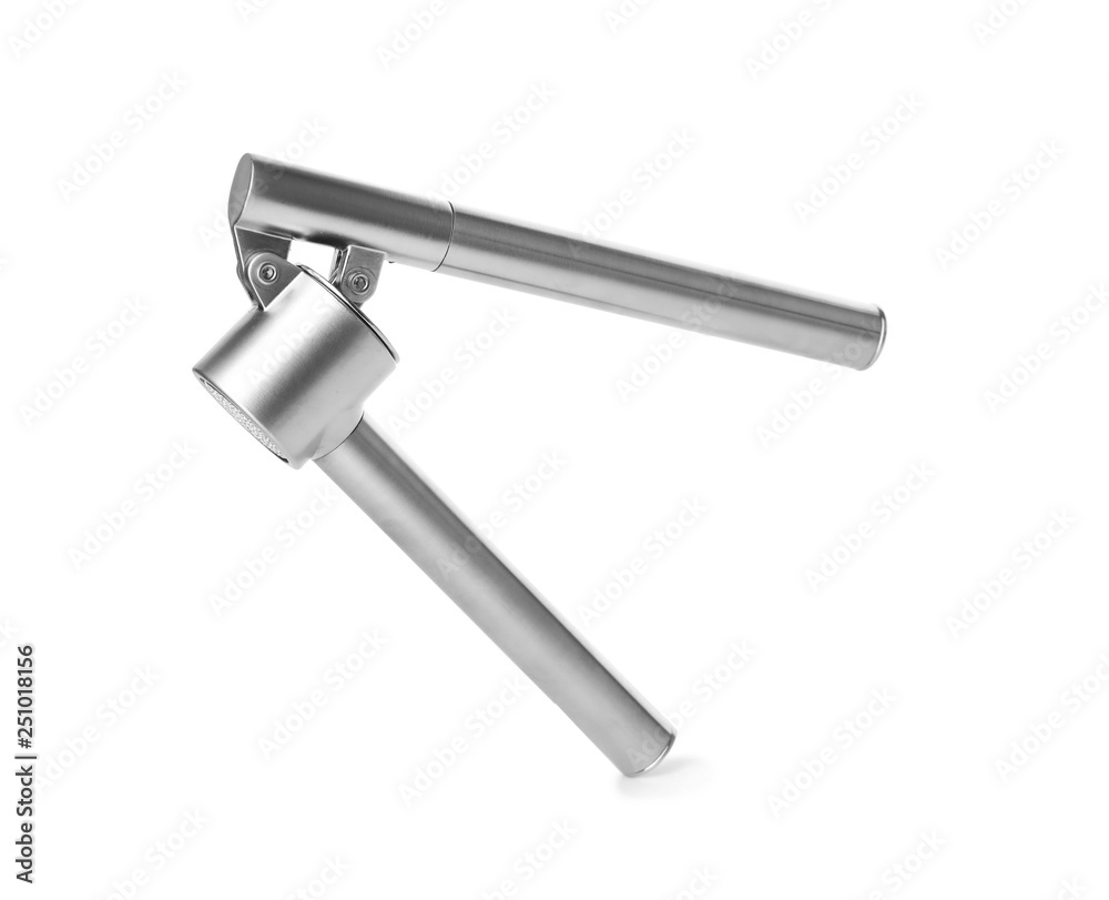 Garlic press on white background. Kitchen utensils Garlic press on white background. Kitchen utensils