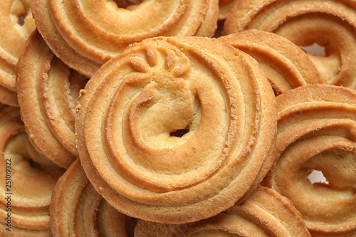 Fotomurale Delicious Danish butter cookies as background, closeup