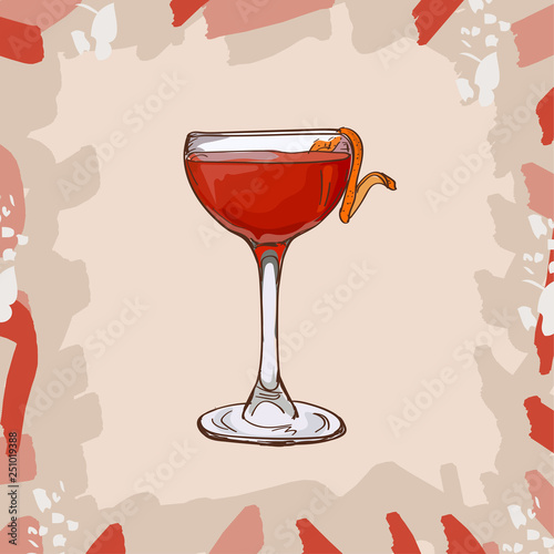 Monkey Gland cocktail illustration. Alcoholic classic bar drink hand drawn vector. Pop art