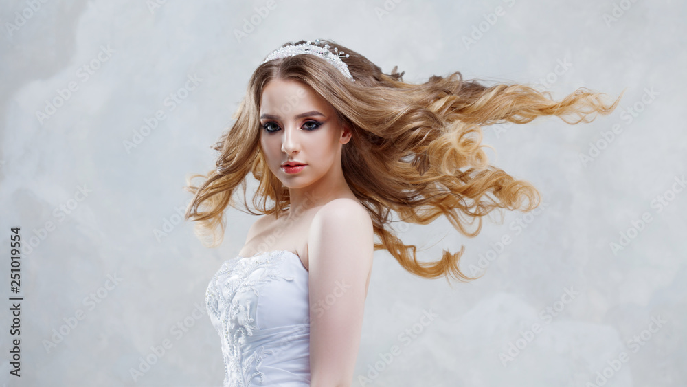 Beautiful young bride with lush curls, Wedding fashion Beautiful young bride with lush curls, Wedding fashion