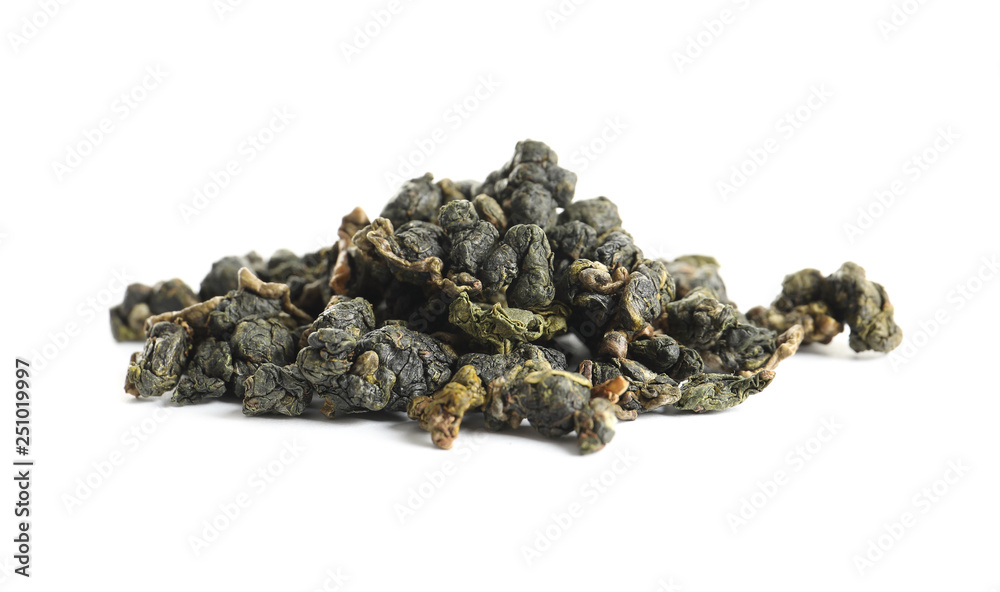 Heap of Tie Guan Yin Oolong tea on white background Heap of Tie Guan Yin Oolong tea on white background