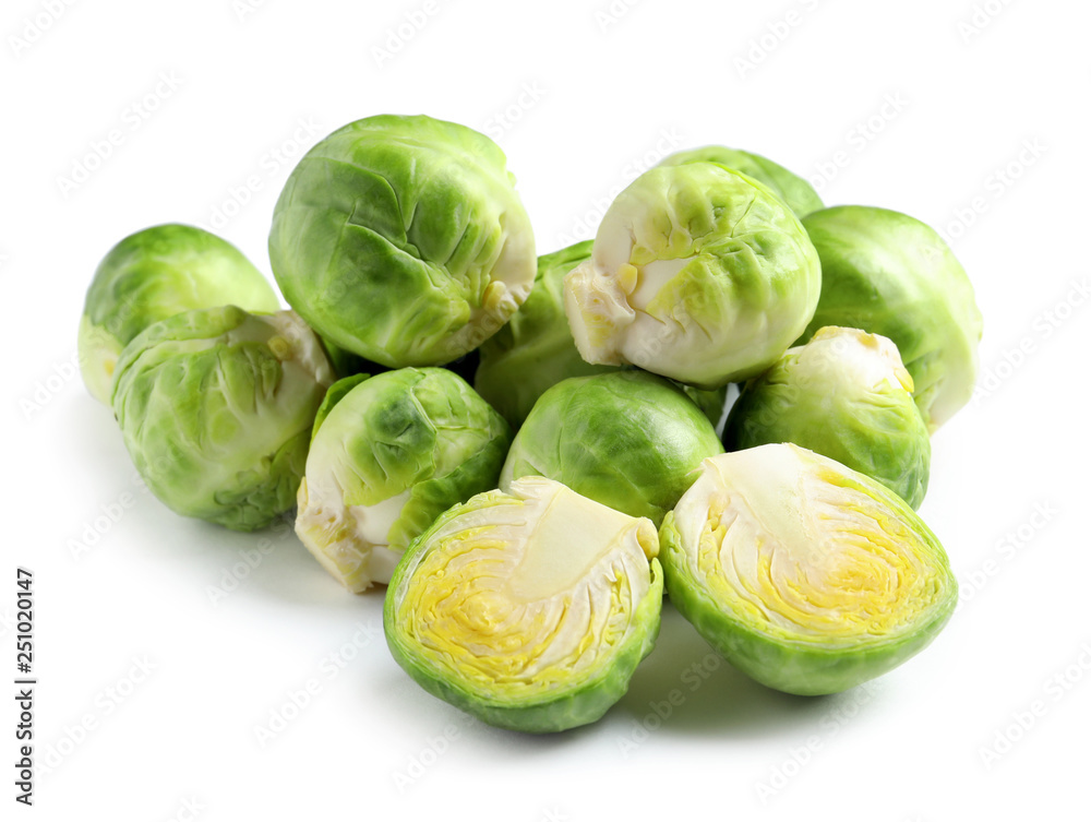 Pile of fresh Brussels sprouts on white background Pile of fresh Brussels sprouts on white background