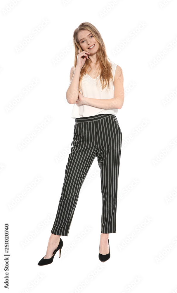 Portrait of beautiful young woman on white background Portrait of beautiful young woman on white background