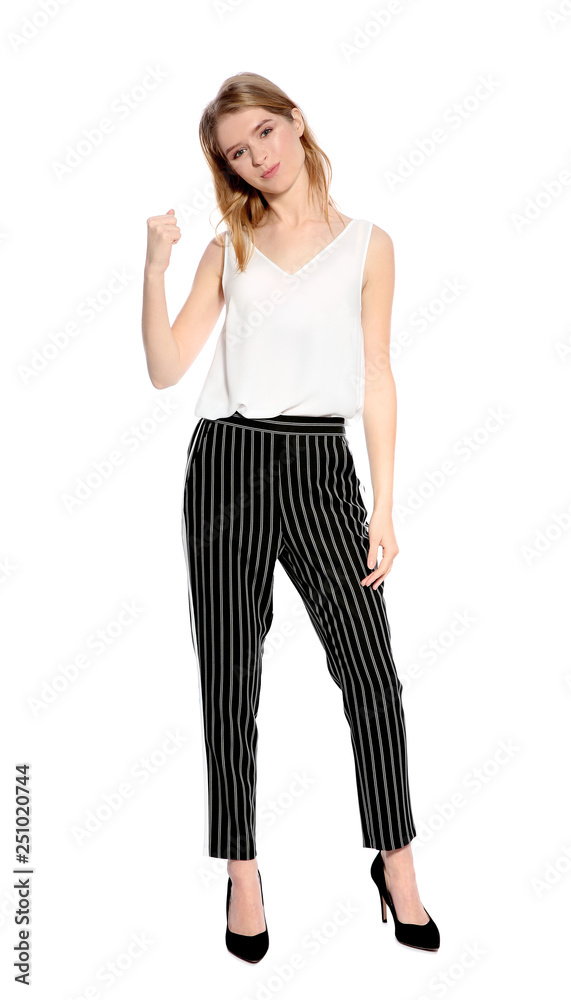 Portrait of beautiful young woman on white background Portrait of beautiful young woman on white background