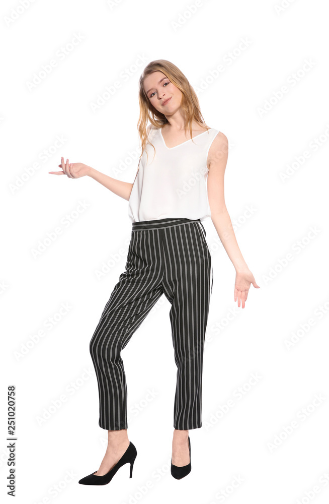 Portrait of beautiful young woman on white background Portrait of beautiful young woman on white background