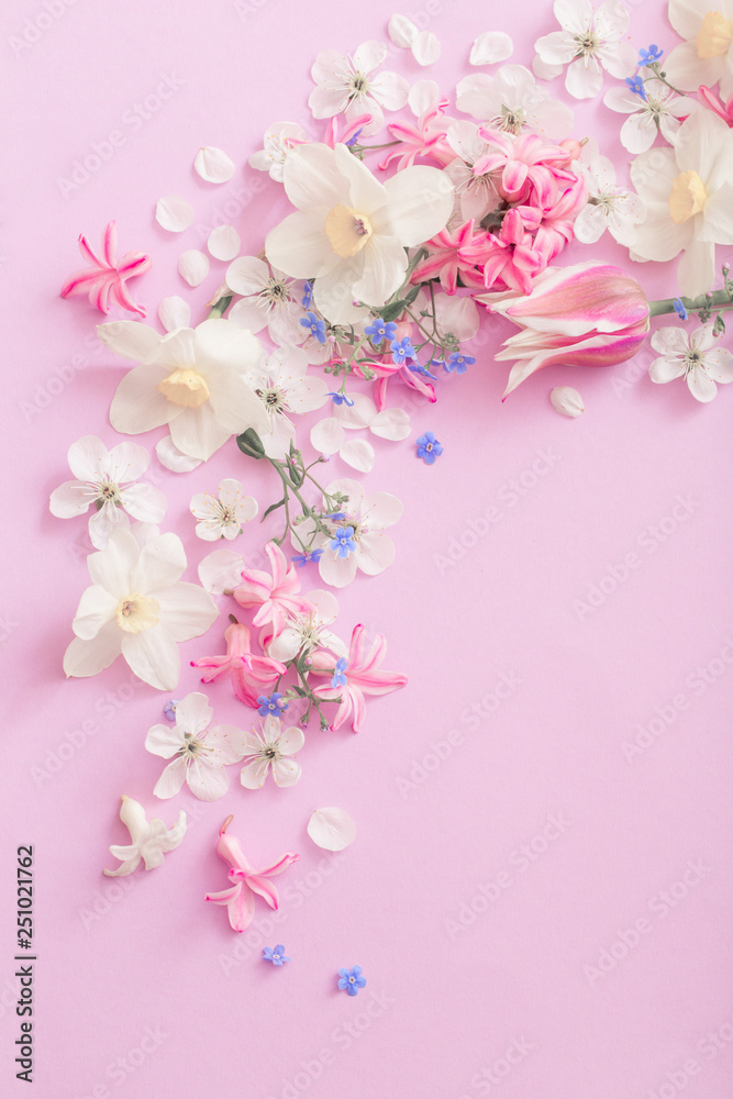 beautiful spring flowers on paper background