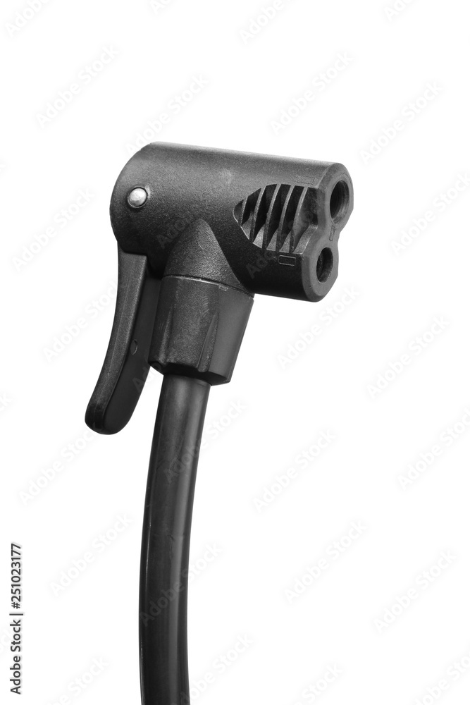 Bicycle pump dual nozzle hose adapter isolated on white background Bicycle pump dual nozzle hose adapter isolated on white background