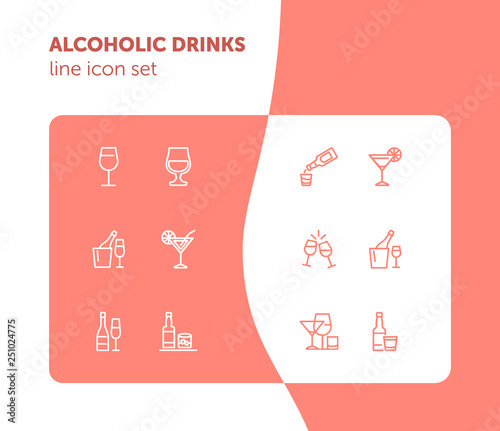 Alcoholic drinks line icon set