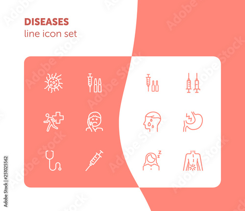 Diseases line icon set photo