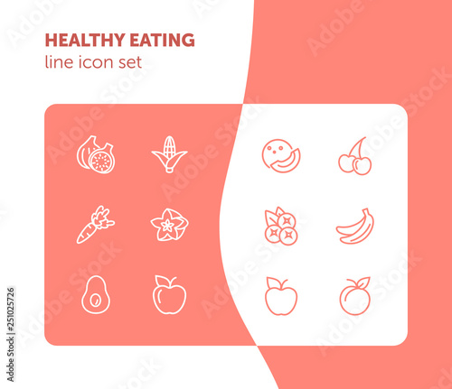 Healthy eating line icon set