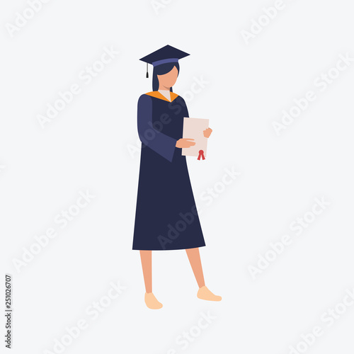 High school graduate flat icon. Girl in graduation cap