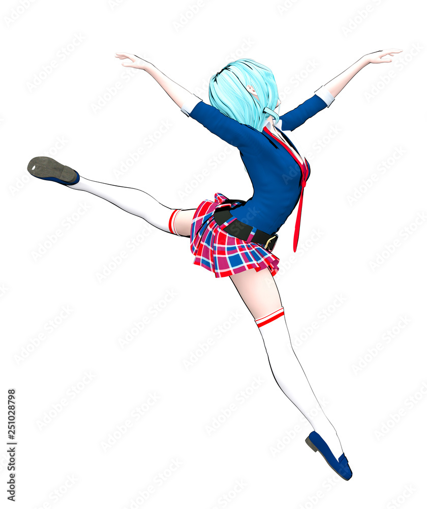 3D sexy anime doll japanese schoolgirl big blue eyes and bright   , comics, sketch, drawing, manga   fashion  illustration for popsocket  Stock Illustration | Adobe Stock