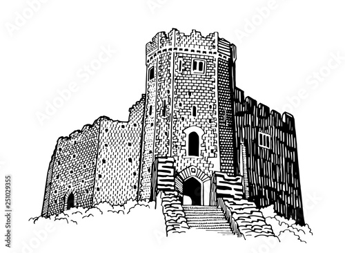 Graphical Cardiff Castle isolated on white background,vector, England