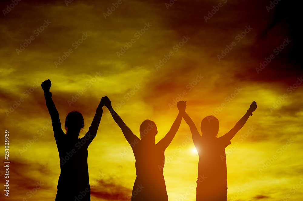Silhouette of team leadership, teamwork and teamwork and delightful silhouette concepts Silhouette of team leadership, teamwork and teamwork and delightful silhouette concepts