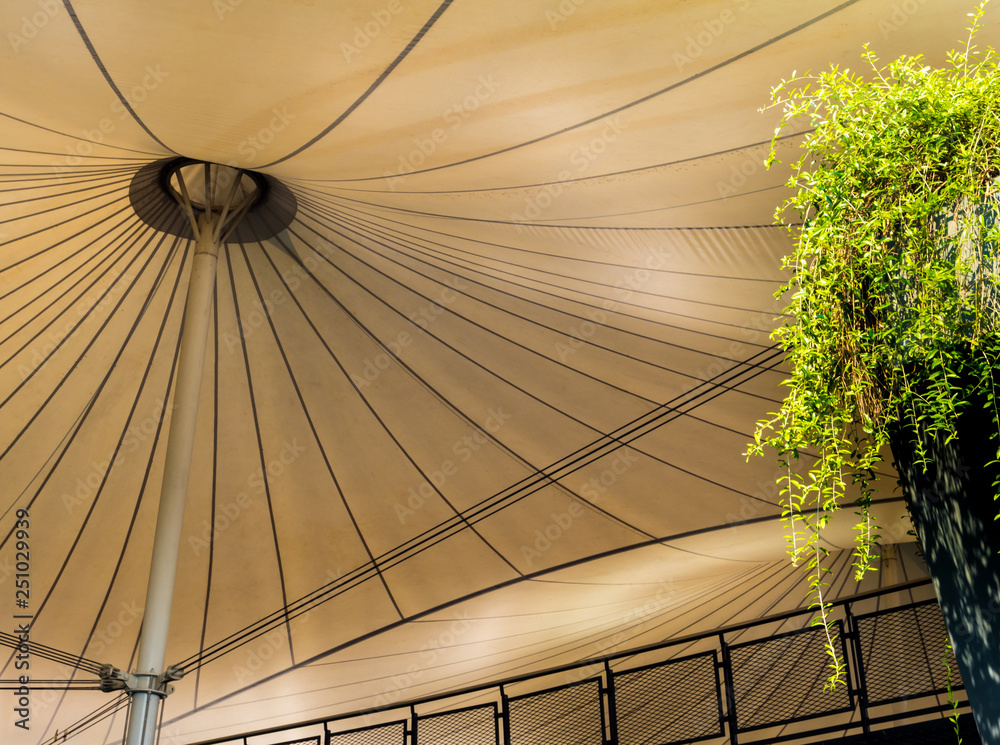 Canvas roof and large structure Stretched between buildings Canvas roof and large structure Stretched between buildings